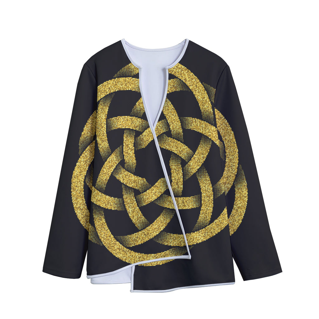 Gold Circle Celtic Knot Symbol Print Long Sleeve Short Coat