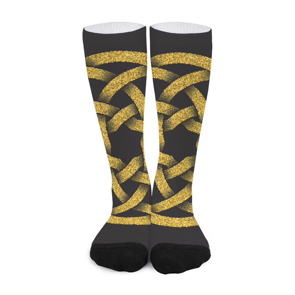 Gold Circle Celtic Knot Symbol Print Long Socks