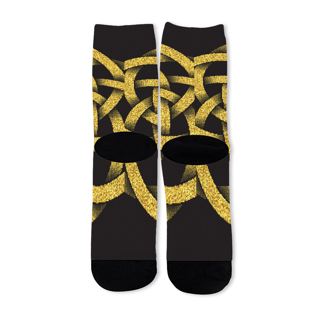 Gold Circle Celtic Knot Symbol Print Long Socks