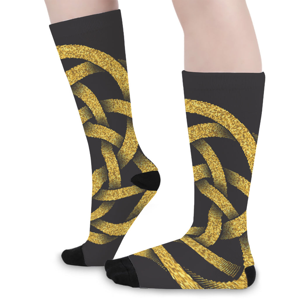 Gold Circle Celtic Knot Symbol Print Long Socks