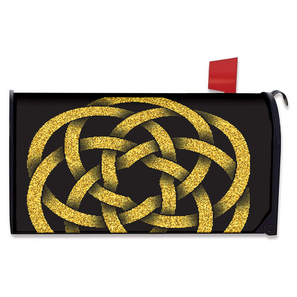 Gold Circle Celtic Knot Symbol Print Mailbox Cover