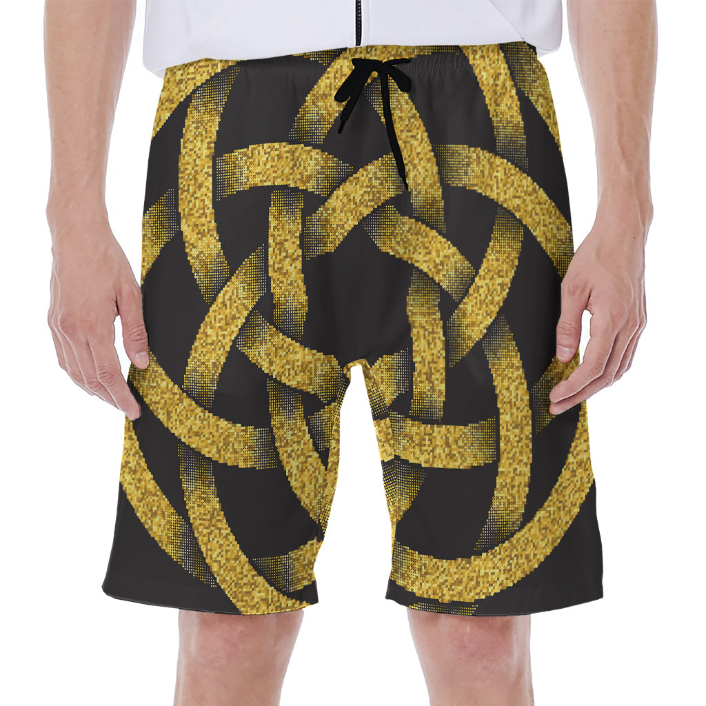 Gold Circle Celtic Knot Symbol Print Men's Beach Shorts