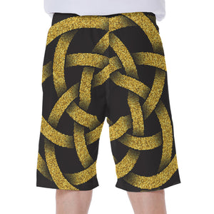 Gold Circle Celtic Knot Symbol Print Men's Beach Shorts