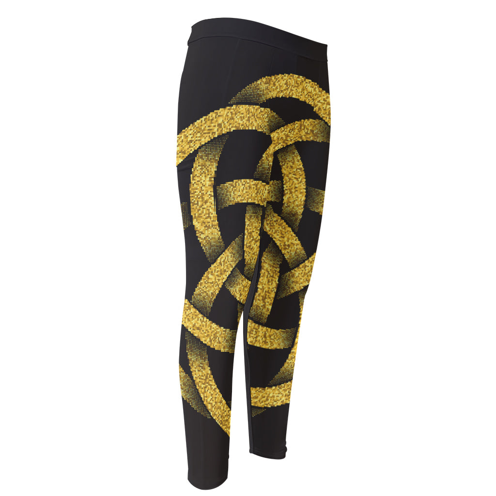 Gold Circle Celtic Knot Symbol Print Men's Compression Pants