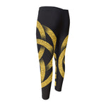 Gold Circle Celtic Knot Symbol Print Men's Compression Pants