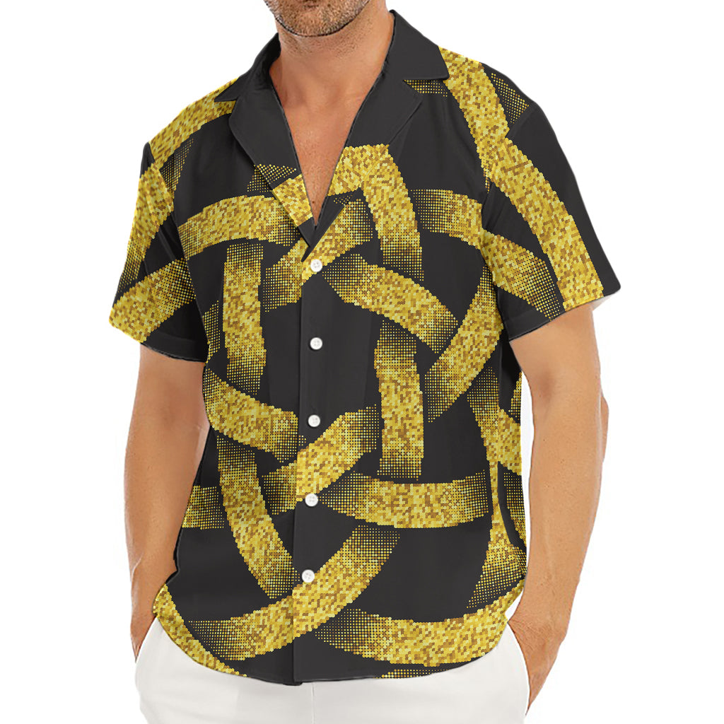 Gold Circle Celtic Knot Symbol Print Men's Deep V-Neck Shirt