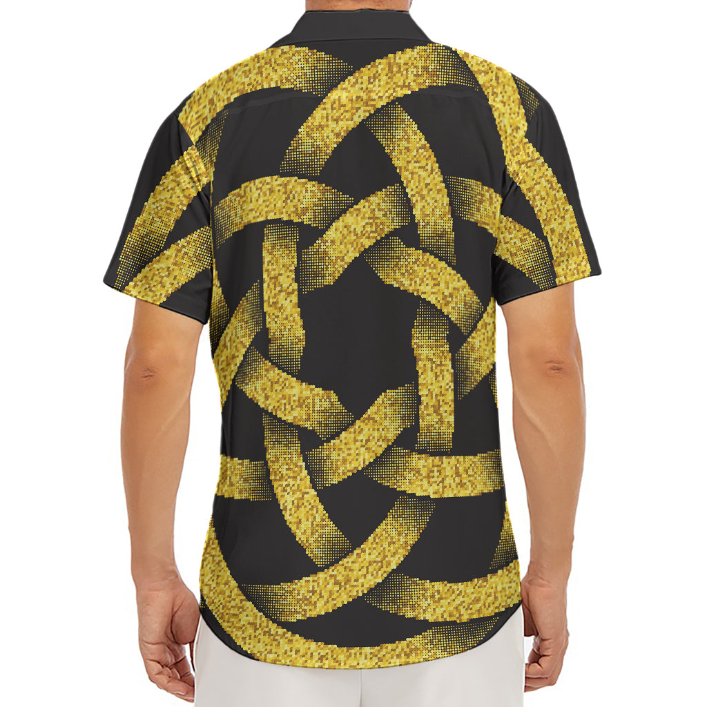 Gold Circle Celtic Knot Symbol Print Men's Deep V-Neck Shirt