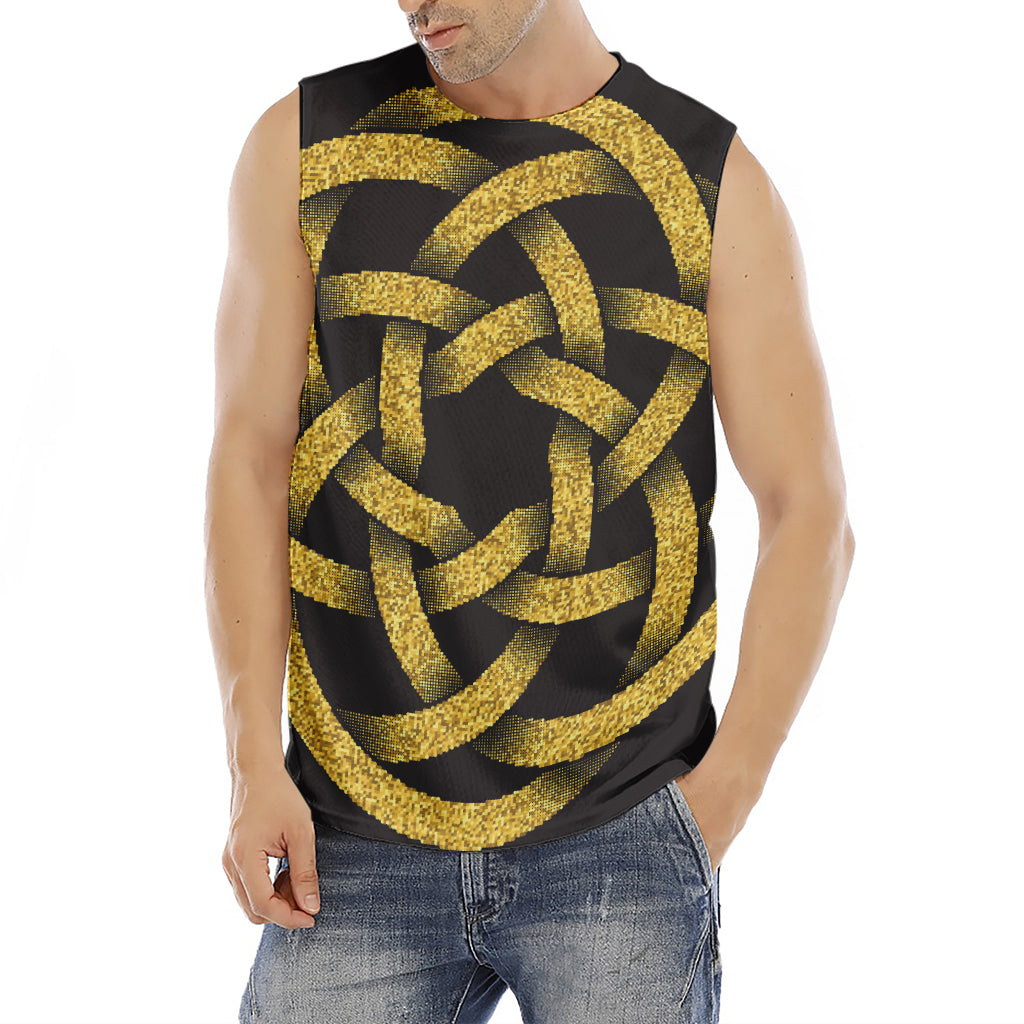 Gold Circle Celtic Knot Symbol Print Men's Fitness Tank Top
