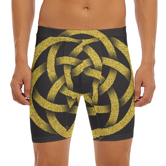 Gold Circle Celtic Knot Symbol Print Men's Long Boxer Briefs