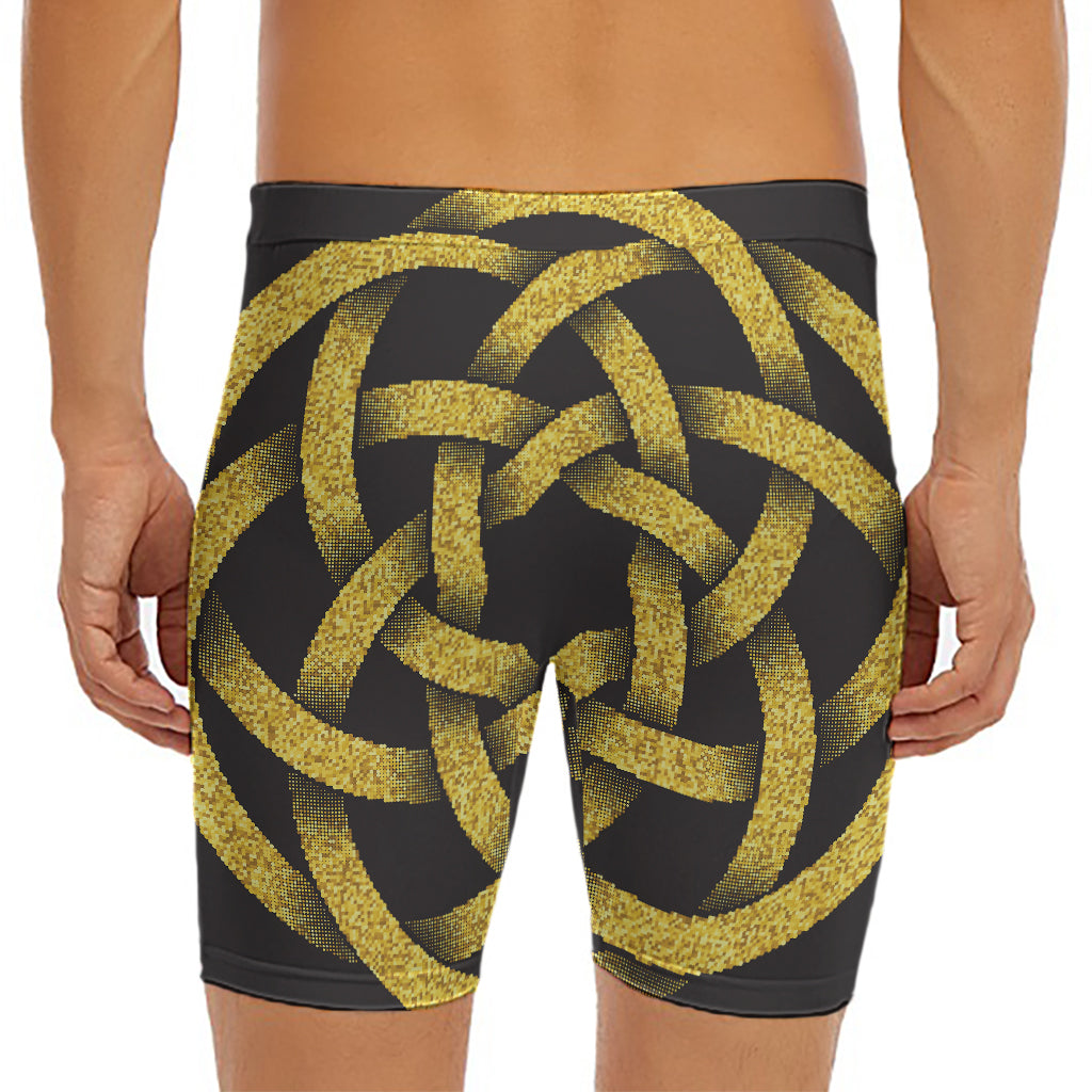 Gold Circle Celtic Knot Symbol Print Men's Long Boxer Briefs