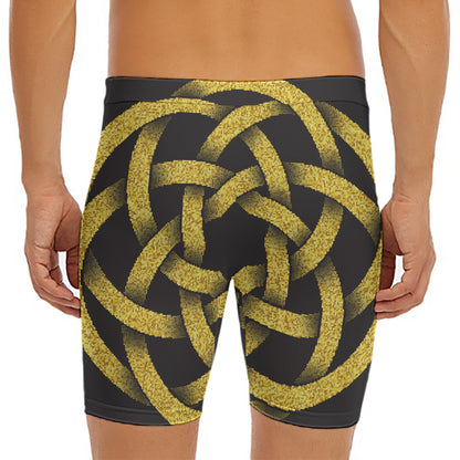 Gold Circle Celtic Knot Symbol Print Men's Long Boxer Briefs