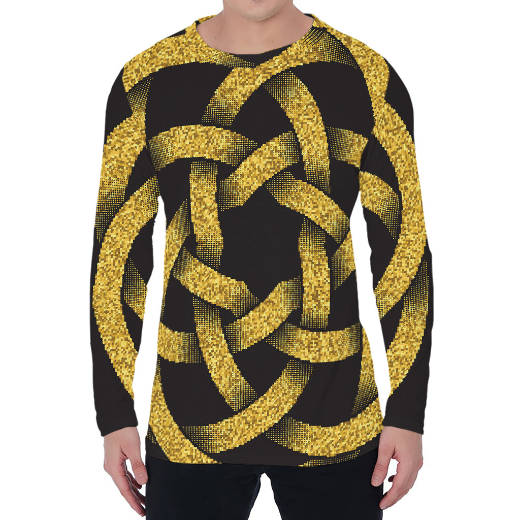 Gold Circle Celtic Knot Symbol Print Men's Long Sleeve T-Shirt