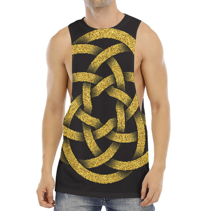 Gold Circle Celtic Knot Symbol Print Men's Muscle Tank Top
