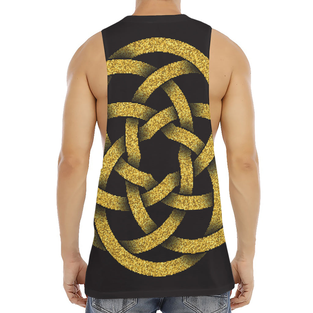 Gold Circle Celtic Knot Symbol Print Men's Muscle Tank Top