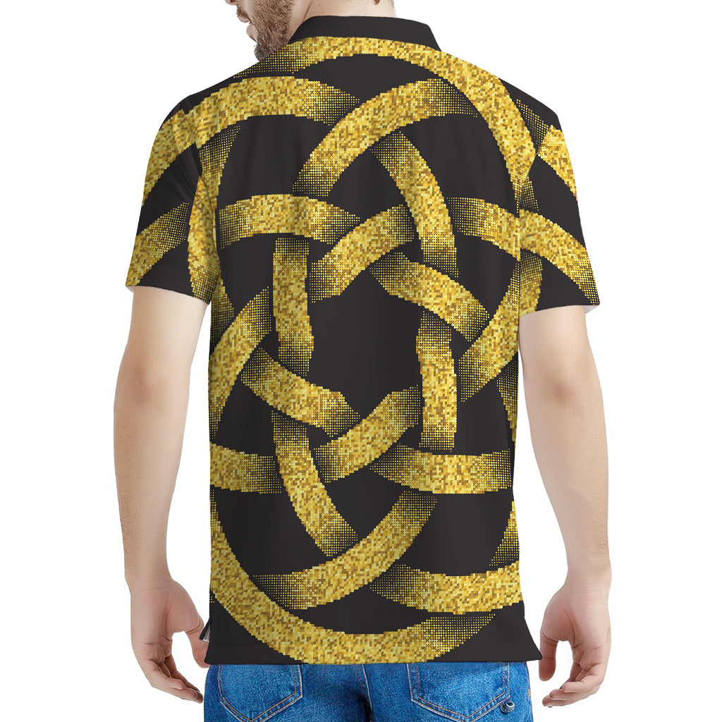 Gold Circle Celtic Knot Symbol Print Men's Polo Shirt