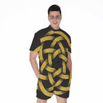 Gold Circle Celtic Knot Symbol Print Men's Rompers