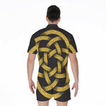 Gold Circle Celtic Knot Symbol Print Men's Rompers