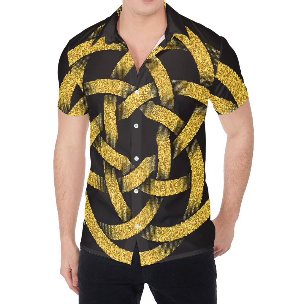 Gold Circle Celtic Knot Symbol Print Men's Shirt