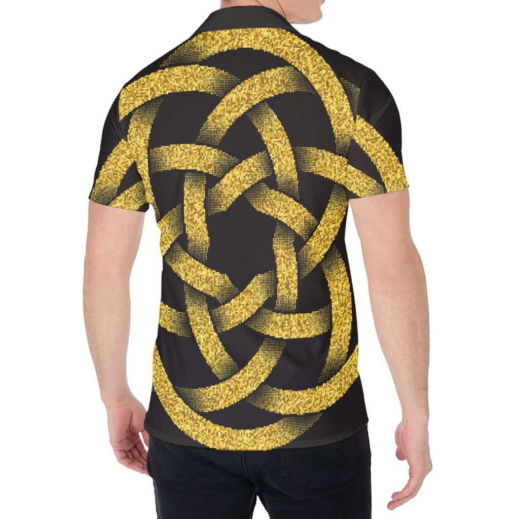 Gold Circle Celtic Knot Symbol Print Men's Shirt