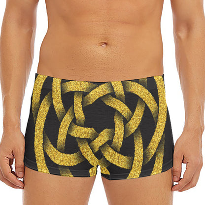 Gold Circle Celtic Knot Symbol Print Men's Short Boxer Briefs