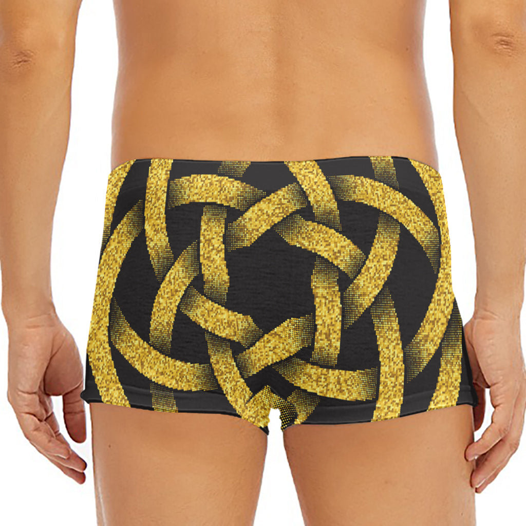 Gold Circle Celtic Knot Symbol Print Men's Short Boxer Briefs