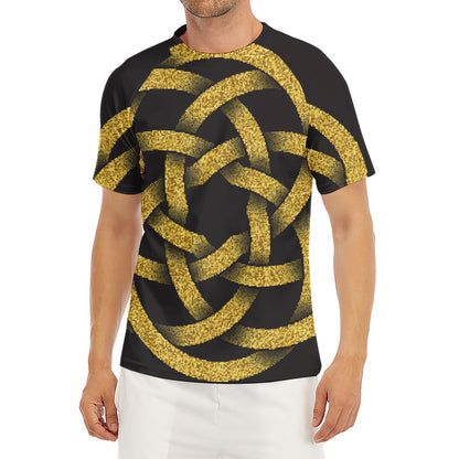 Gold Circle Celtic Knot Symbol Print Men's Short Sleeve Rash Guard