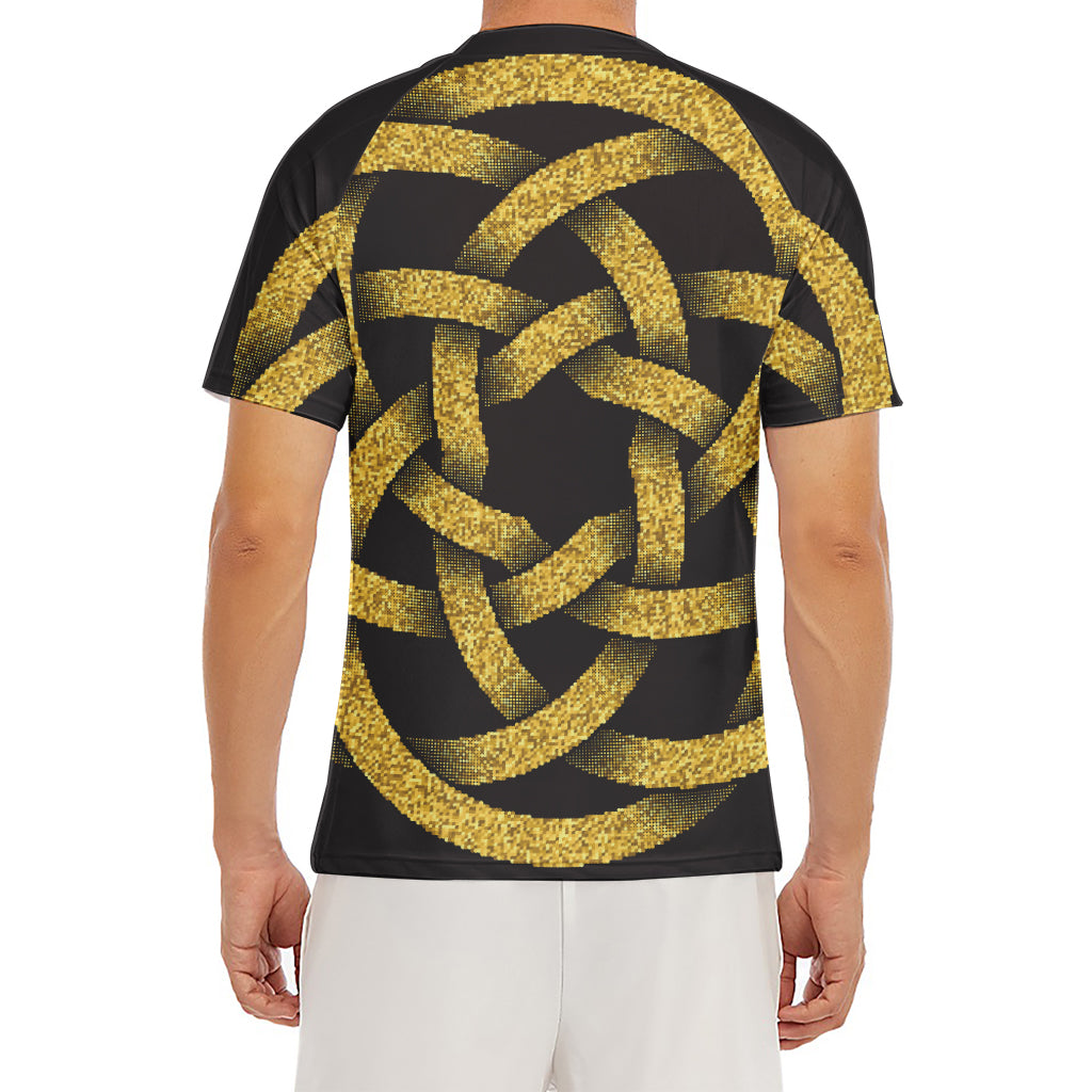 Gold Circle Celtic Knot Symbol Print Men's Short Sleeve Rash Guard