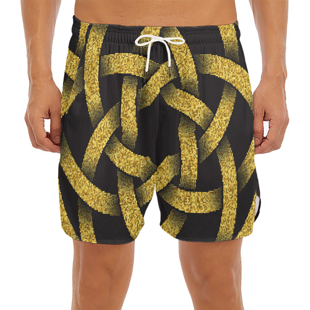 Gold Circle Celtic Knot Symbol Print Men's Split Running Shorts