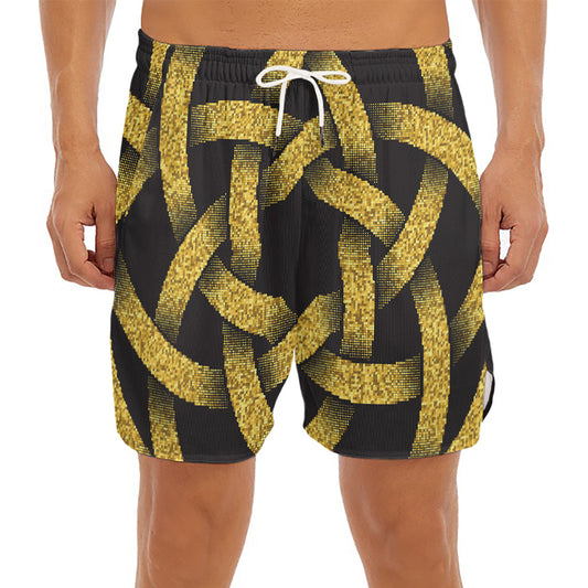 Gold Circle Celtic Knot Symbol Print Men's Split Running Shorts