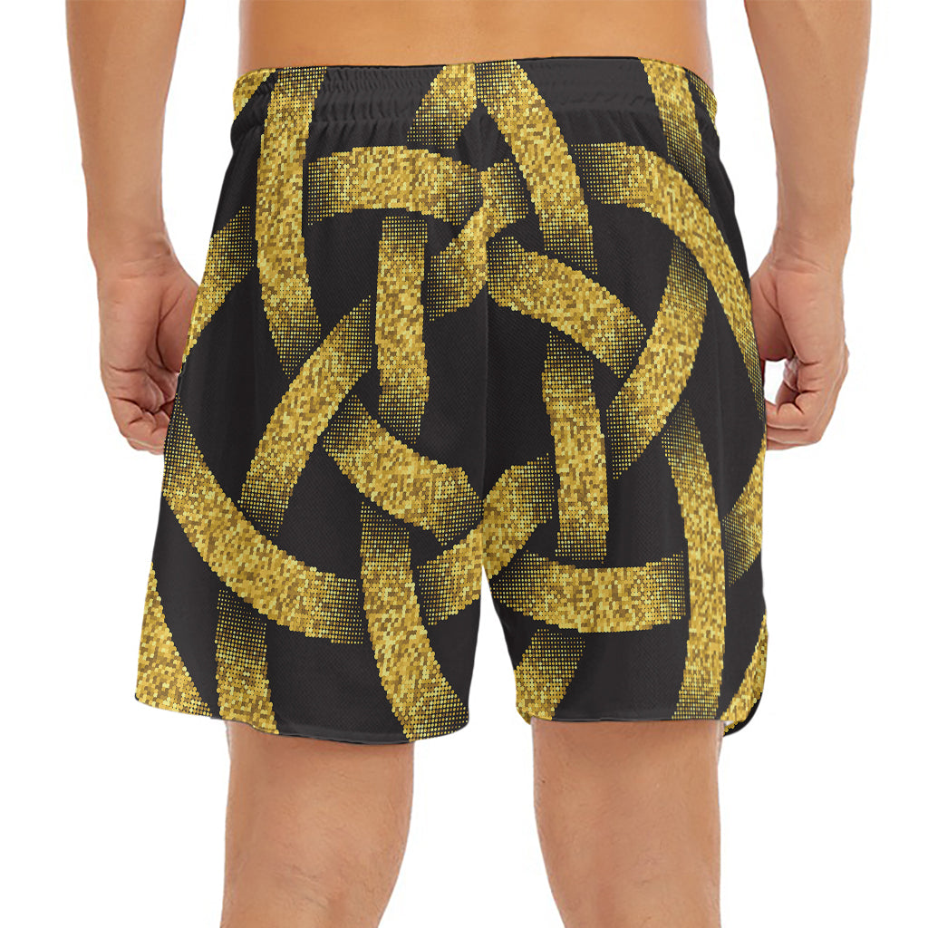 Gold Circle Celtic Knot Symbol Print Men's Split Running Shorts