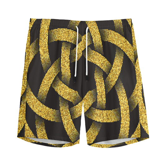 Gold Circle Celtic Knot Symbol Print Men's Sports Shorts