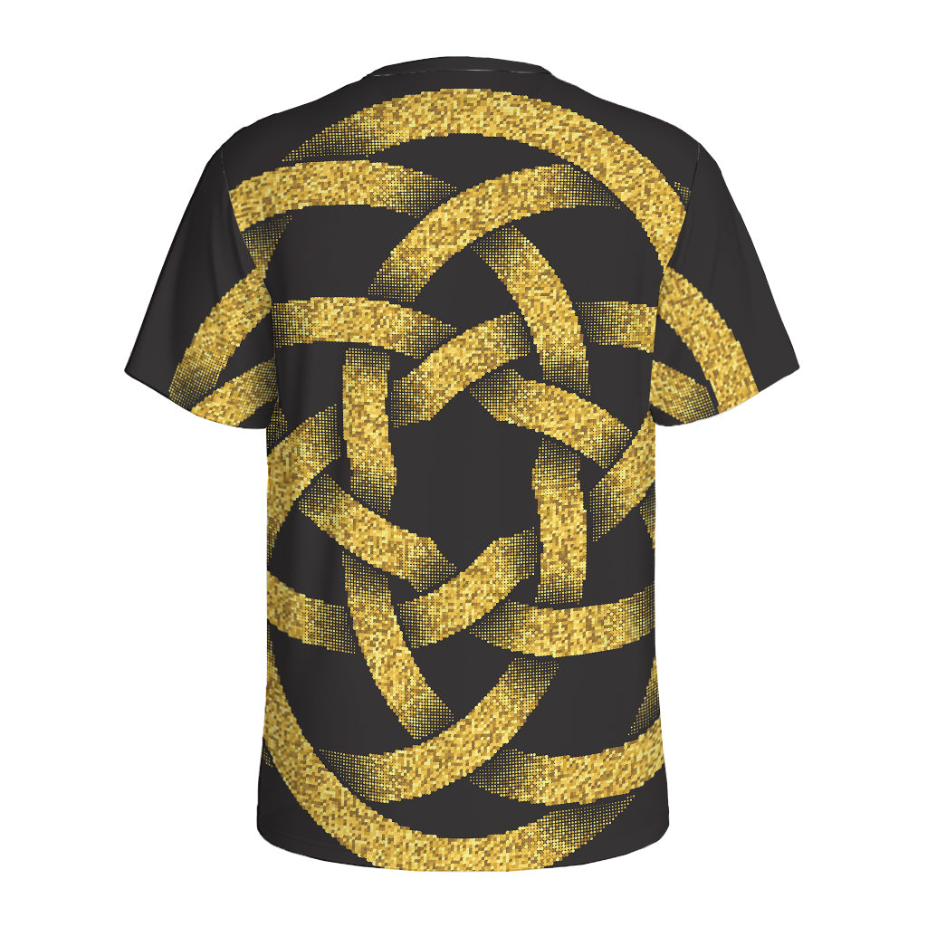 Gold Circle Celtic Knot Symbol Print Men's Sports T-Shirt