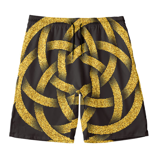 Gold Circle Celtic Knot Symbol Print Men's Swim Trunks