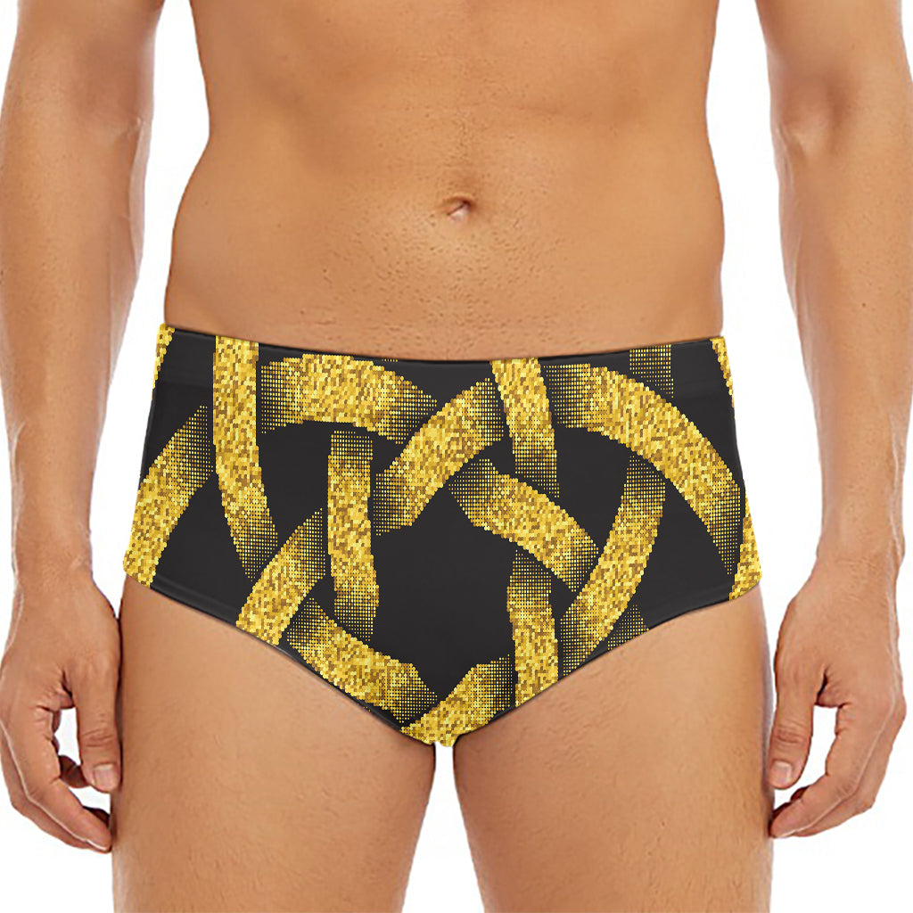 Gold Circle Celtic Knot Symbol Print Men's Triangle Swim Briefs