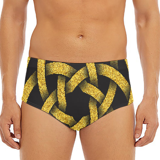 Gold Circle Celtic Knot Symbol Print Men's Triangle Swim Briefs