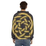 Gold Circle Celtic Knot Symbol Print Men's Velvet Pullover Hoodie