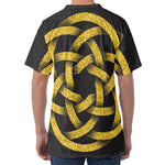 Gold Circle Celtic Knot Symbol Print Men's Velvet T-Shirt