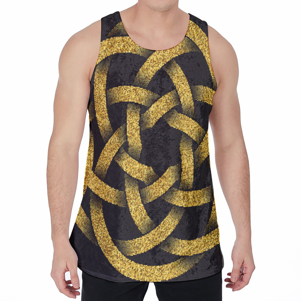 Gold Circle Celtic Knot Symbol Print Men's Velvet Tank Top