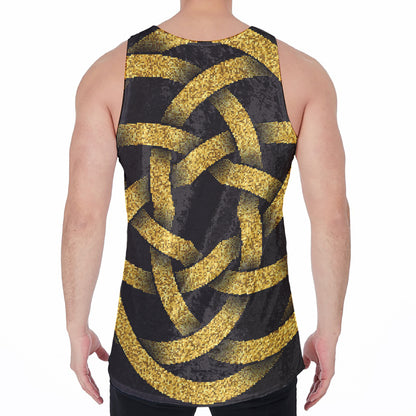 Gold Circle Celtic Knot Symbol Print Men's Velvet Tank Top