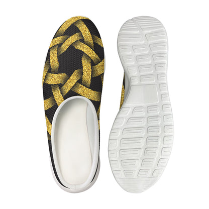 Gold Circle Celtic Knot Symbol Print Mesh Casual Shoes