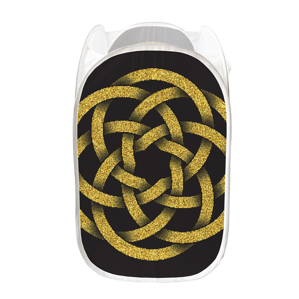 Gold Circle Celtic Knot Symbol Print Mesh Laundry Hamper