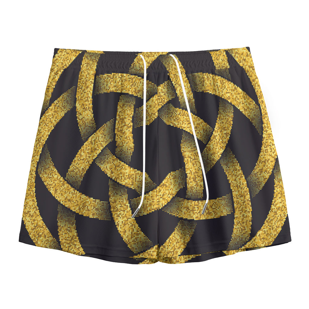 Gold Circle Celtic Knot Symbol Print Mesh Shorts