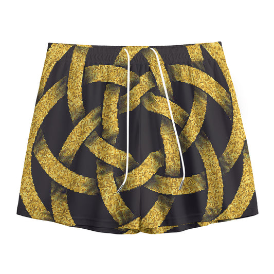 Gold Circle Celtic Knot Symbol Print Mesh Shorts