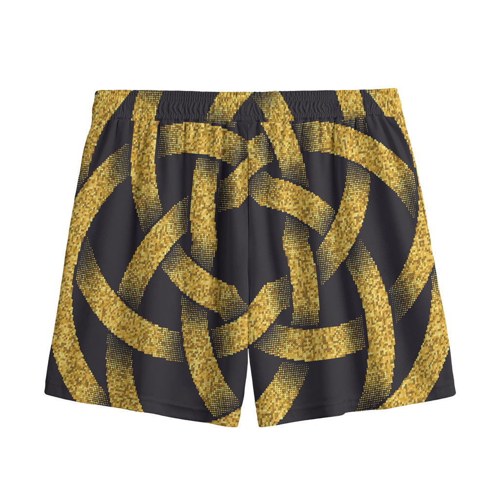 Gold Circle Celtic Knot Symbol Print Mesh Shorts