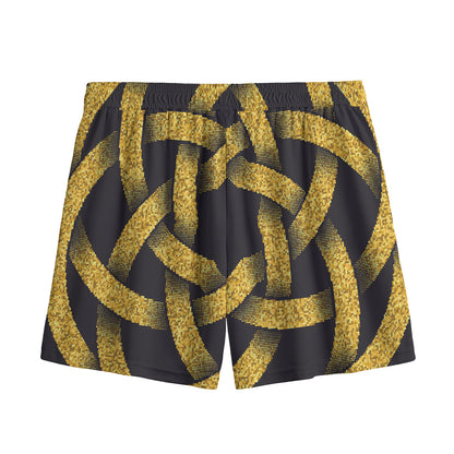 Gold Circle Celtic Knot Symbol Print Mesh Shorts