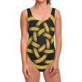 Gold Circle Celtic Knot Symbol Print One Piece Swimsuit