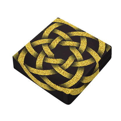 Gold Circle Celtic Knot Symbol Print Outdoor Seat Cushion Cover