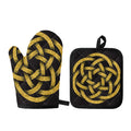 Gold Circle Celtic Knot Symbol Print Oven Mitt And Pot Holder Set