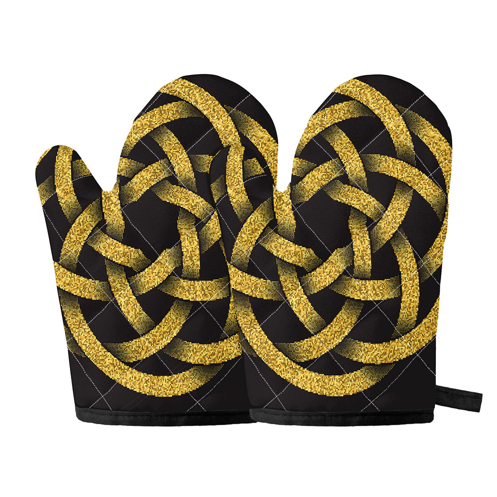 Gold Circle Celtic Knot Symbol Print Oven Mitts
