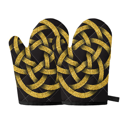 Gold Circle Celtic Knot Symbol Print Oven Mitts